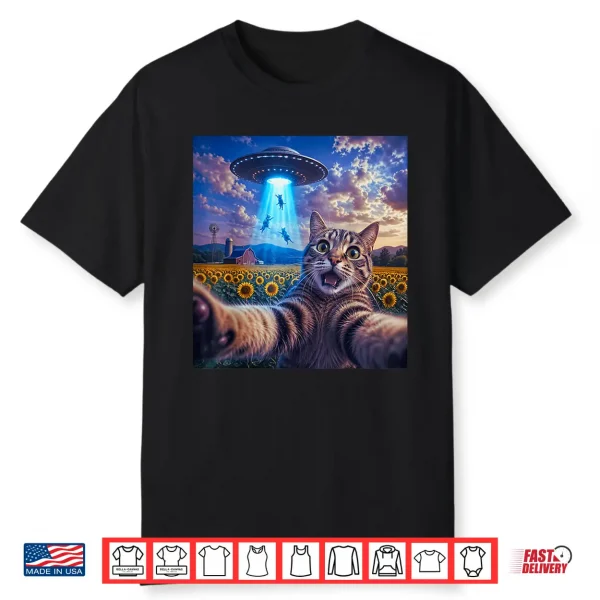 Cat Selfie With Alien Ufo Funny Cat Gifts For Men Women Kid Shirt