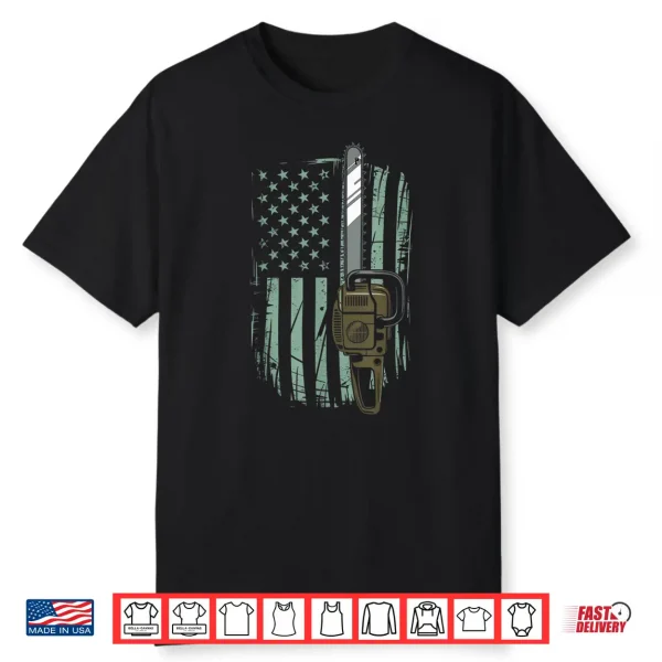 Chainsaw American Flag Funny Independence Day Woodworker Shirt