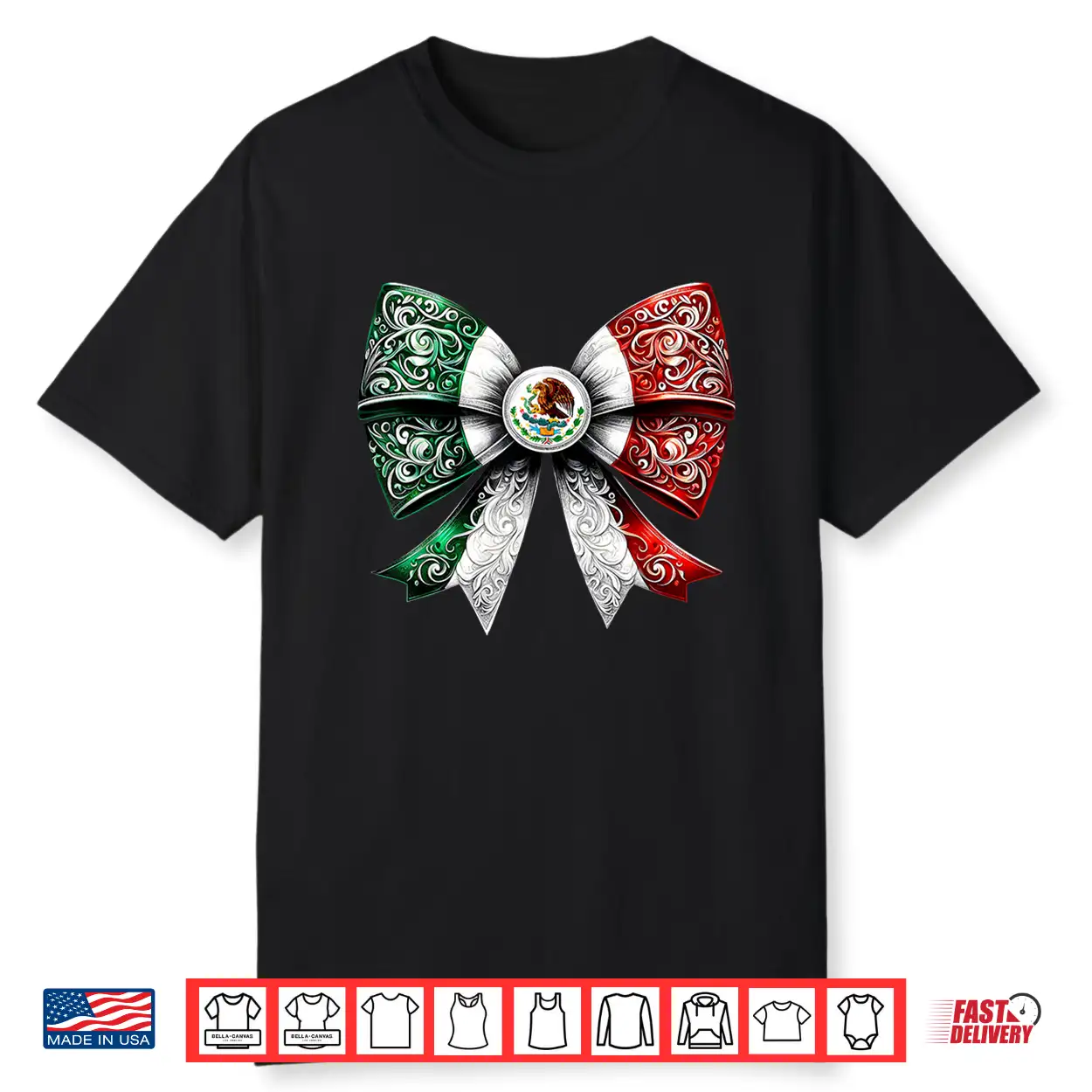 Coquette Ribbon Bow Mexican Flag Festive Latino Pride Shirt Coquette Ribbon Bow Mexican Flag Festive Latino Pride Shirt