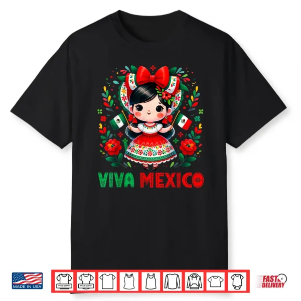 Cute Viva Mexico Girl Mexican Independence Day Kids Toddler Shirt