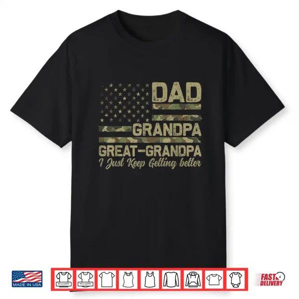 Dad Grandpa Great Grandpa Shirt Men Camo American Flag Shirt