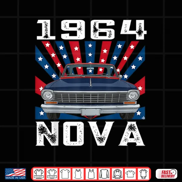 Design 1964 64 Nova Silhouette Muscle Car American Flag Shirt