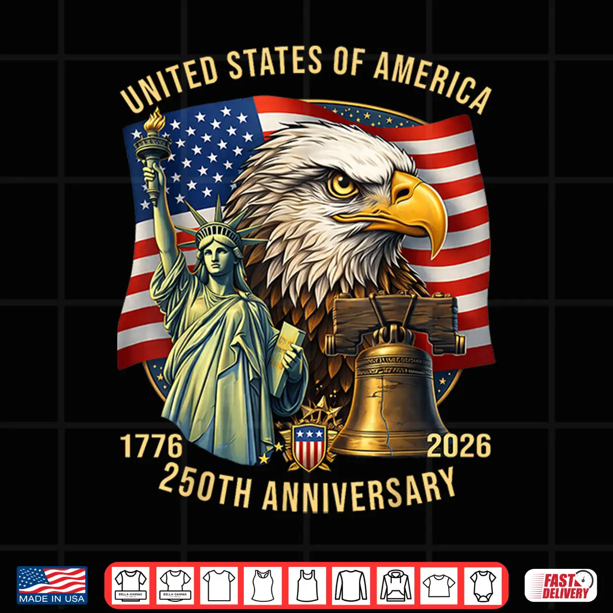 250 Years 1776 2026 250Th Birthday Eagle Liberty Bell Shirt 250 Years 1776 2026 250Th Birthday Eagle Liberty Bell Shirt