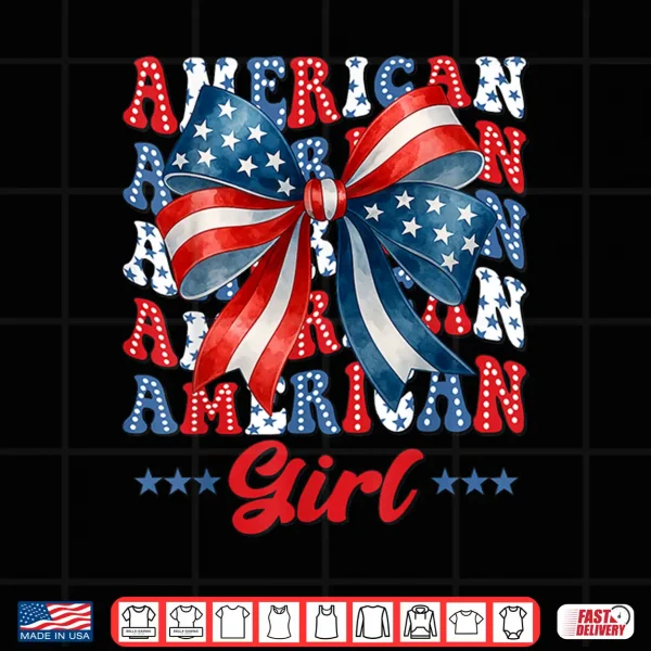 Design 4th Of July American Girl Coquette USA Flag Patriotic Kids Shirt