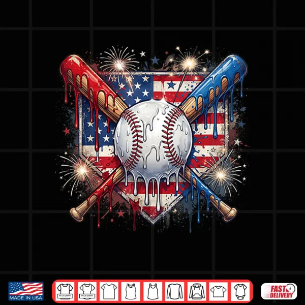Design 4th of July Baseball Drip Ice Cream Patriotic American Flag Shirt