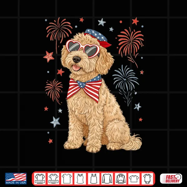 Design 4th of July Patriotic Goldendoodle Coquette Bow USA Flag Shirt