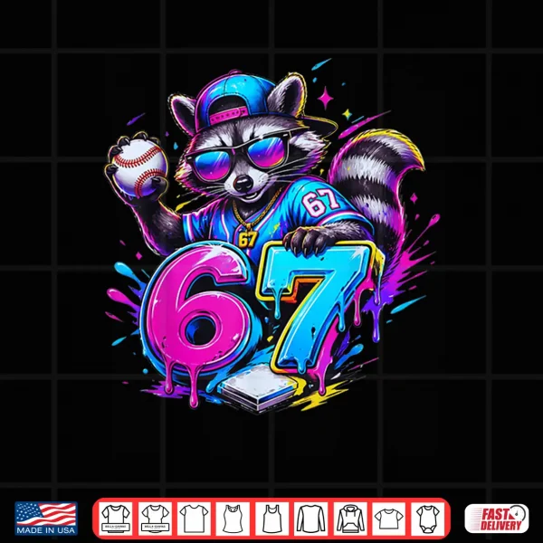 Design 67 Funny Dabbing Raccoon Baseball Dripping Ice Cream Meme Shirt