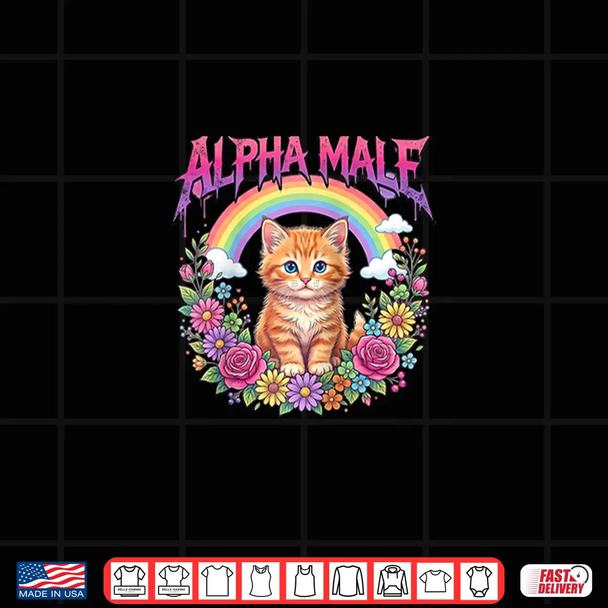 Alpha Male Funny Kitten Rainbow Floral Shirt Alpha Male Funny Kitten Rainbow Floral Shirt