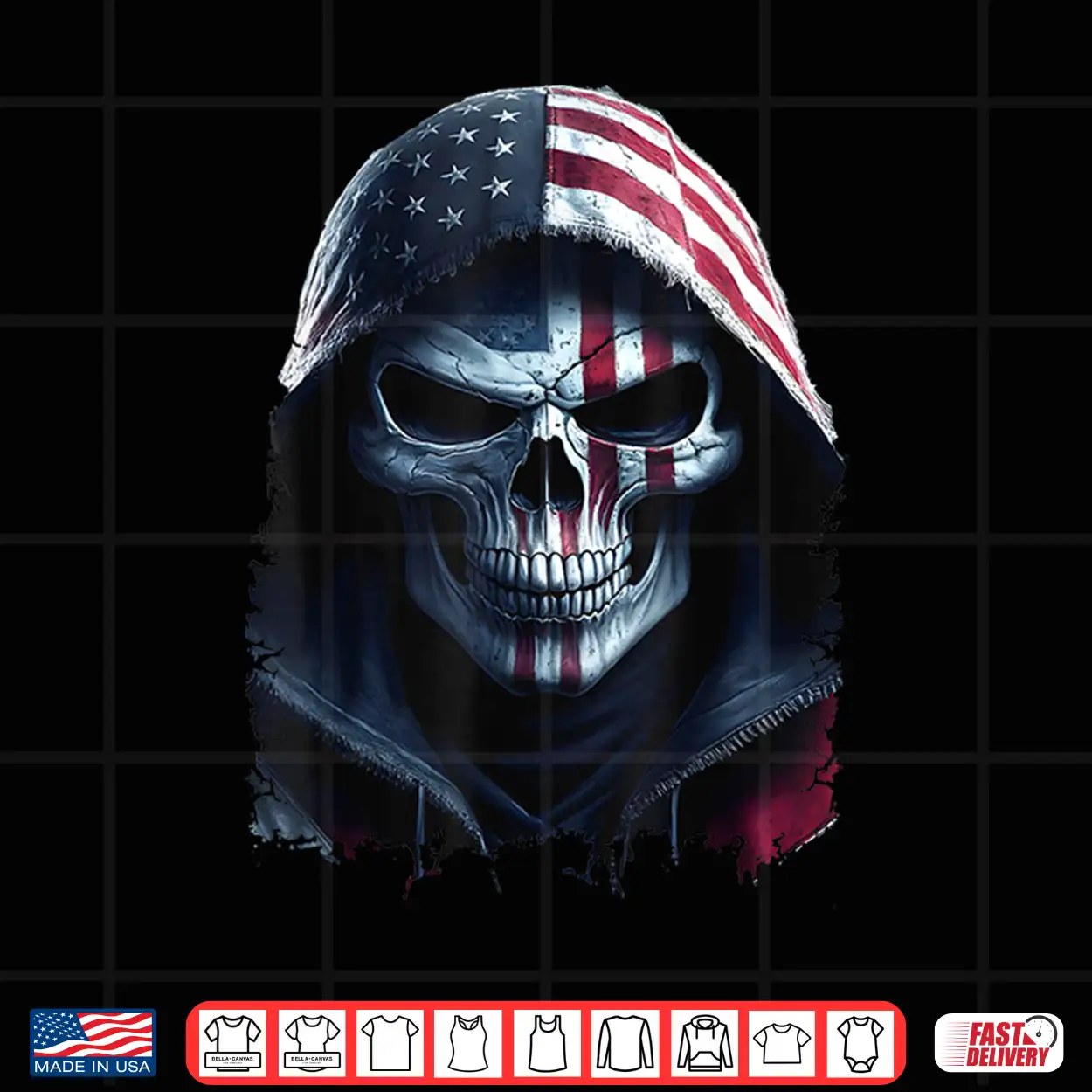 American Flag Skull Art Grim Reaper With Usa Flag Hood Shirt American Flag Skull Art Grim Reaper With Usa Flag Hood Shirt