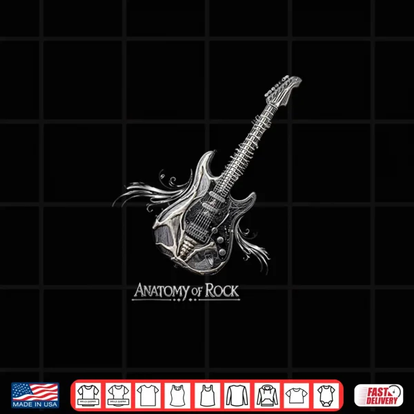 Design Anatomy of Rock Guitar with Spine and Bones Graphic Art Shirt