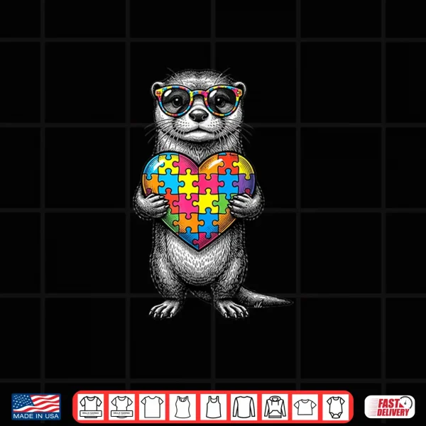 Design Autism Awareness Otter Puzzle Heart Autistic Neurodiversity Shirt