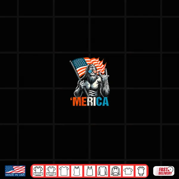 Design Bigfoot Merica rock USA American Flag 4th of July 2 side Shirt