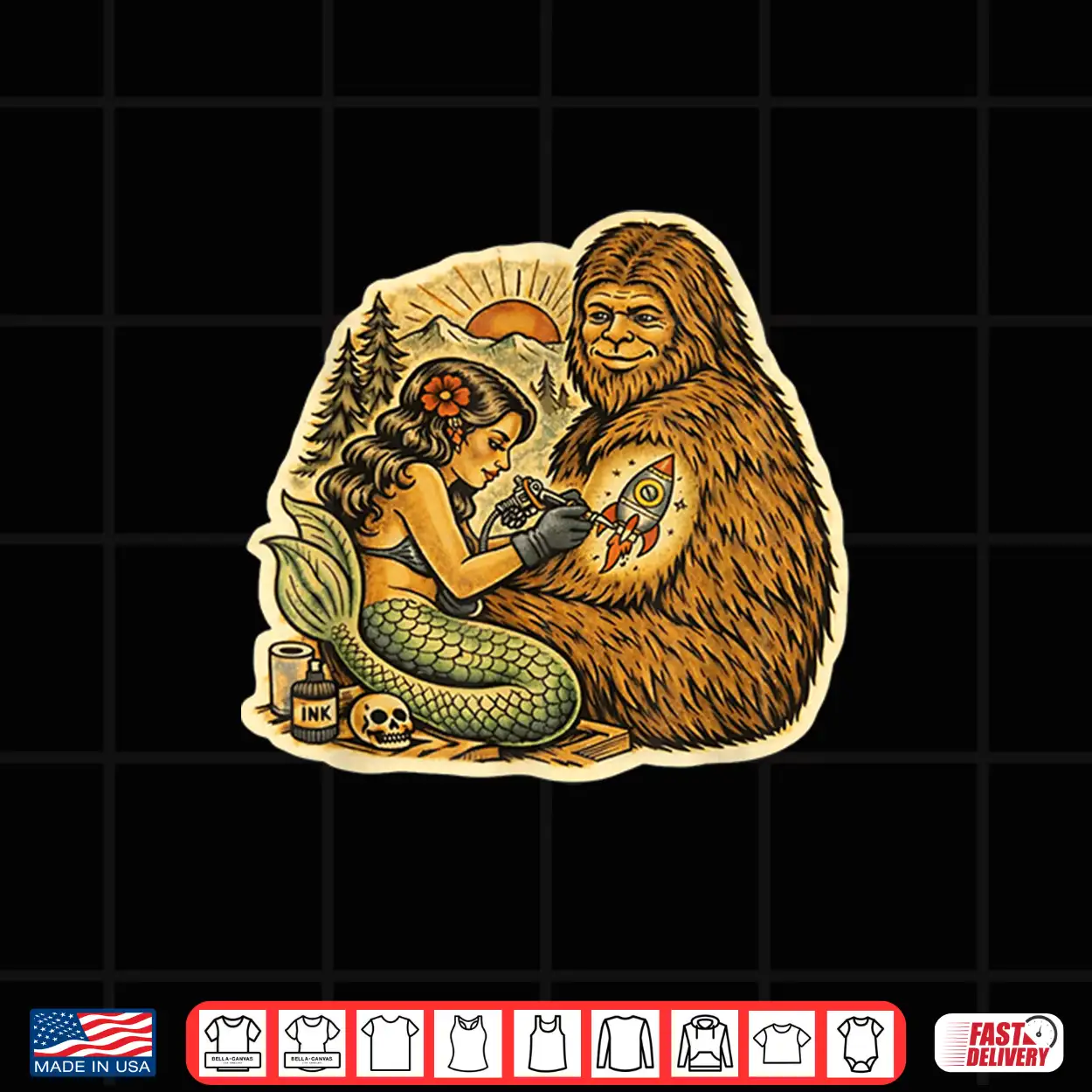 Bigfoot Mermaid Tattoo Funny Cryptid Art Graphic Shirt Bigfoot Mermaid Tattoo Funny Cryptid Art Graphic Shirt