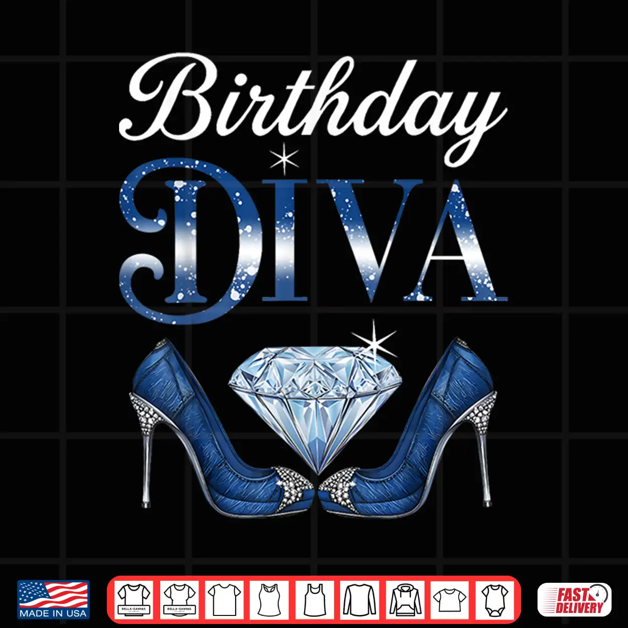 Birthday Diva Queen Girls Womens High Heels Denim & Diamonds Shirt Birthday Diva Queen Girls Womens High Heels Denim & Diamonds Shirt