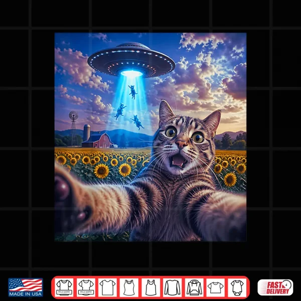 Design Cat Selfie with Alien UFO Funny Cat Gifts for Men Women Kid Shirt