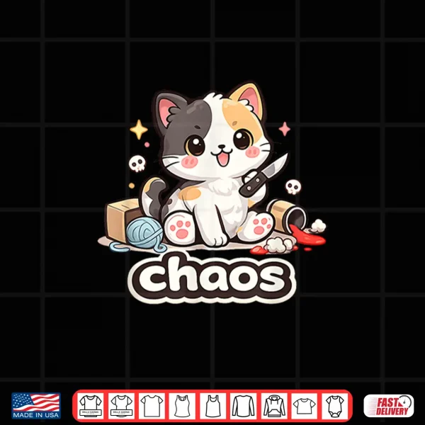 Design Chaos Cat Kawaii Cute Funny Knife Kitty Meme Shirt