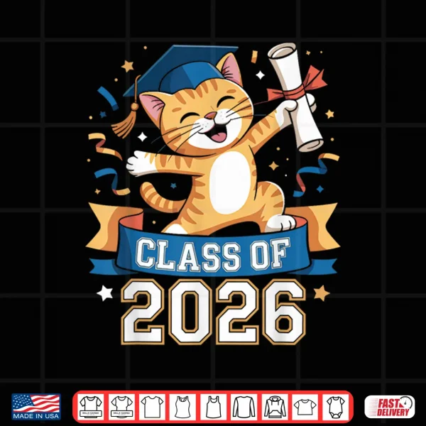 Design Class of 2026 Graduation Cat Elementary Graduate 2026 Kids Shirt