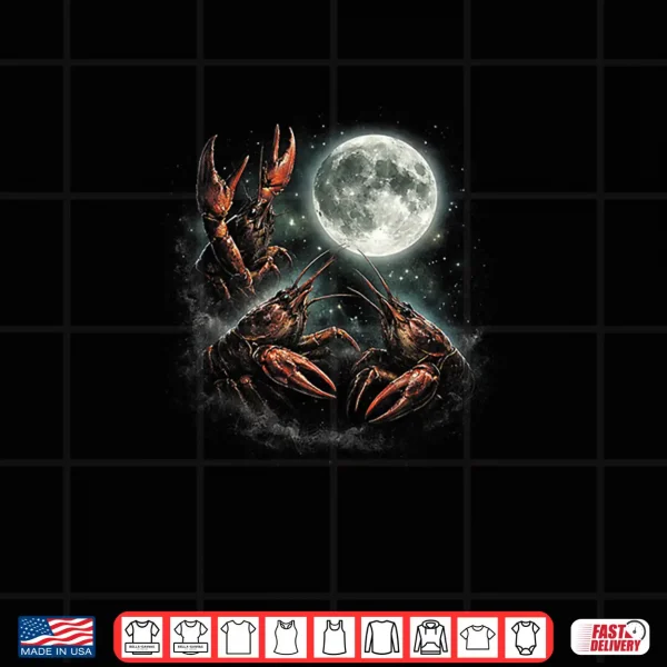 Design Crawfish Howling to The Moon Retro Vintage 90s Crawfish Moon Shirt
