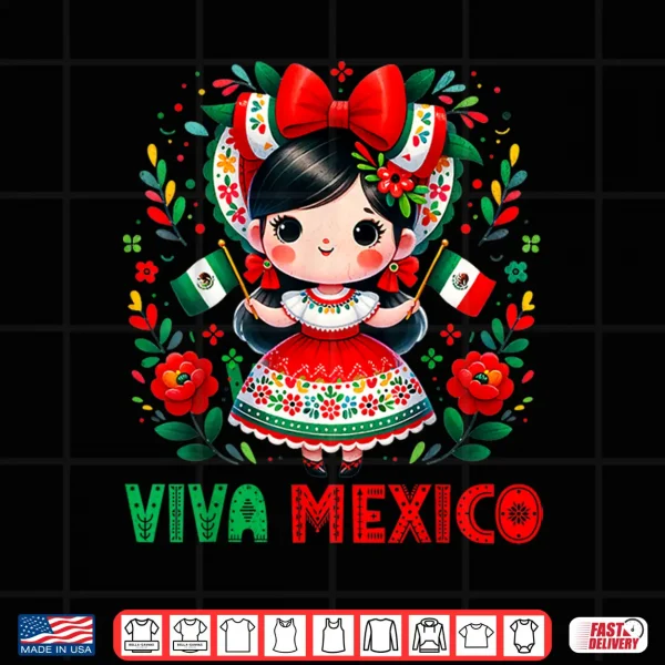 Design Cute Viva Mexico Girl Mexican independence day Kids Toddler Shirt