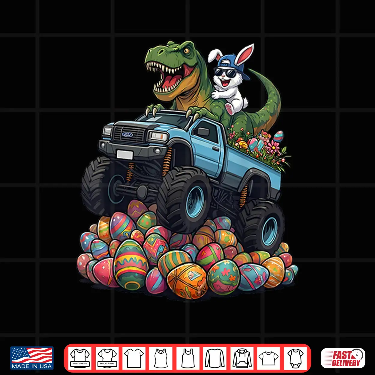 Easter Bunny Dinosaur Monster Truck Boys Kids Shirt Easter Bunny Dinosaur Monster Truck Boys Kids Shirt