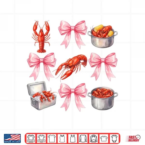 Design Funny Bow Cute Coquette Crawfish Boil Y2K Girl Aesthetic Shirt
