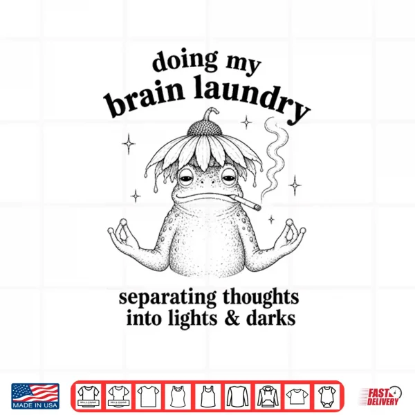 Design Funny Mental Health Humor Retro Frog Doing My Brain Laundry Shirt