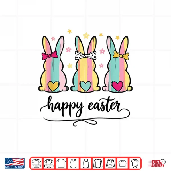 Design Happy Easter Cute Bunny Trio Christian Easter Spring Shirt