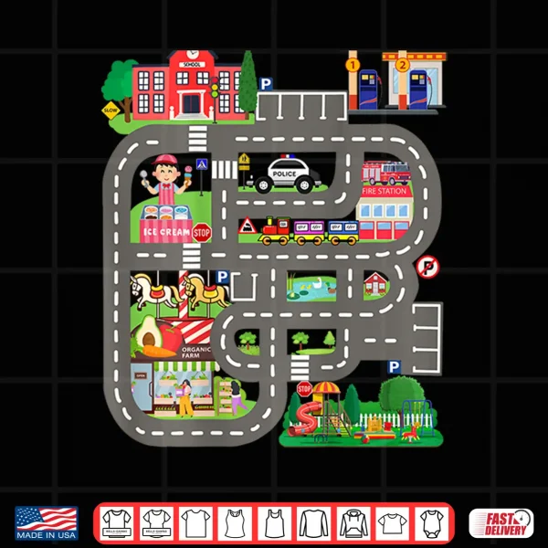 Design Kids Play Cars on Dads Back Funny Fathers Day Race Track Shirt