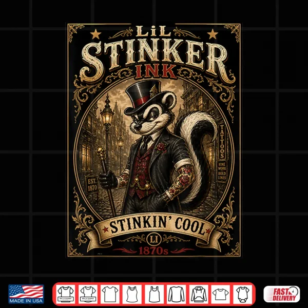 Design Lil Stinker Ink Vintage Tattoo Skunk Design 1870s Style Shirt