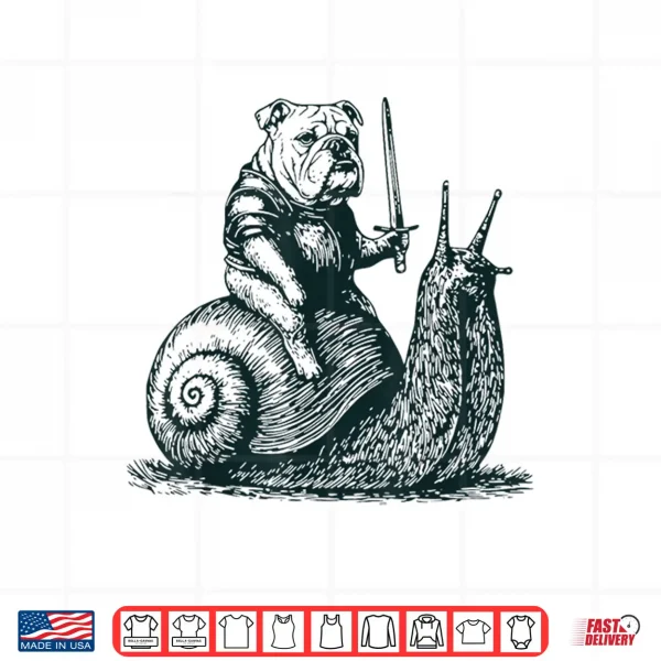 Design Medieval Bulldog Knight Riding Snail Vintage Funny Dog Meme Shirt
