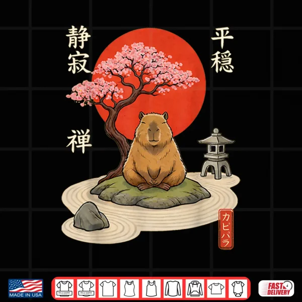 Design Meditation Japanese Garden Calm Relaxation Cute Zen Capybara Shirt
