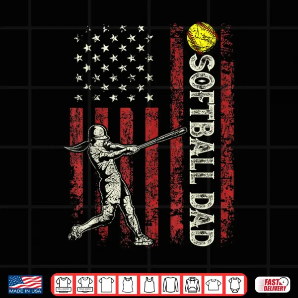 Design Mens Softball Dad US Flag Gifts For Dad Men Patriotic Fathers Day Shirt