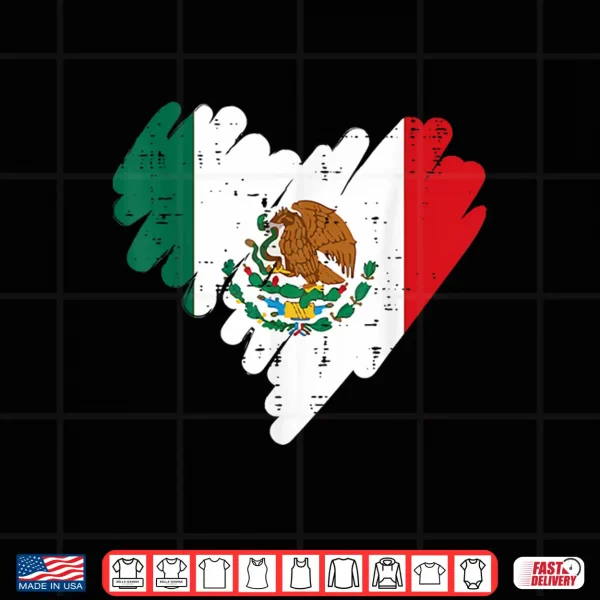 Design Mexico Flag Heart Mexican Independence Day Women Girls Kids Shirt