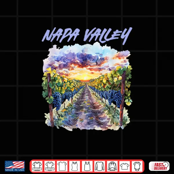Design Napa Valley California Vineyard Sunset Watercolor Landscape Shirt