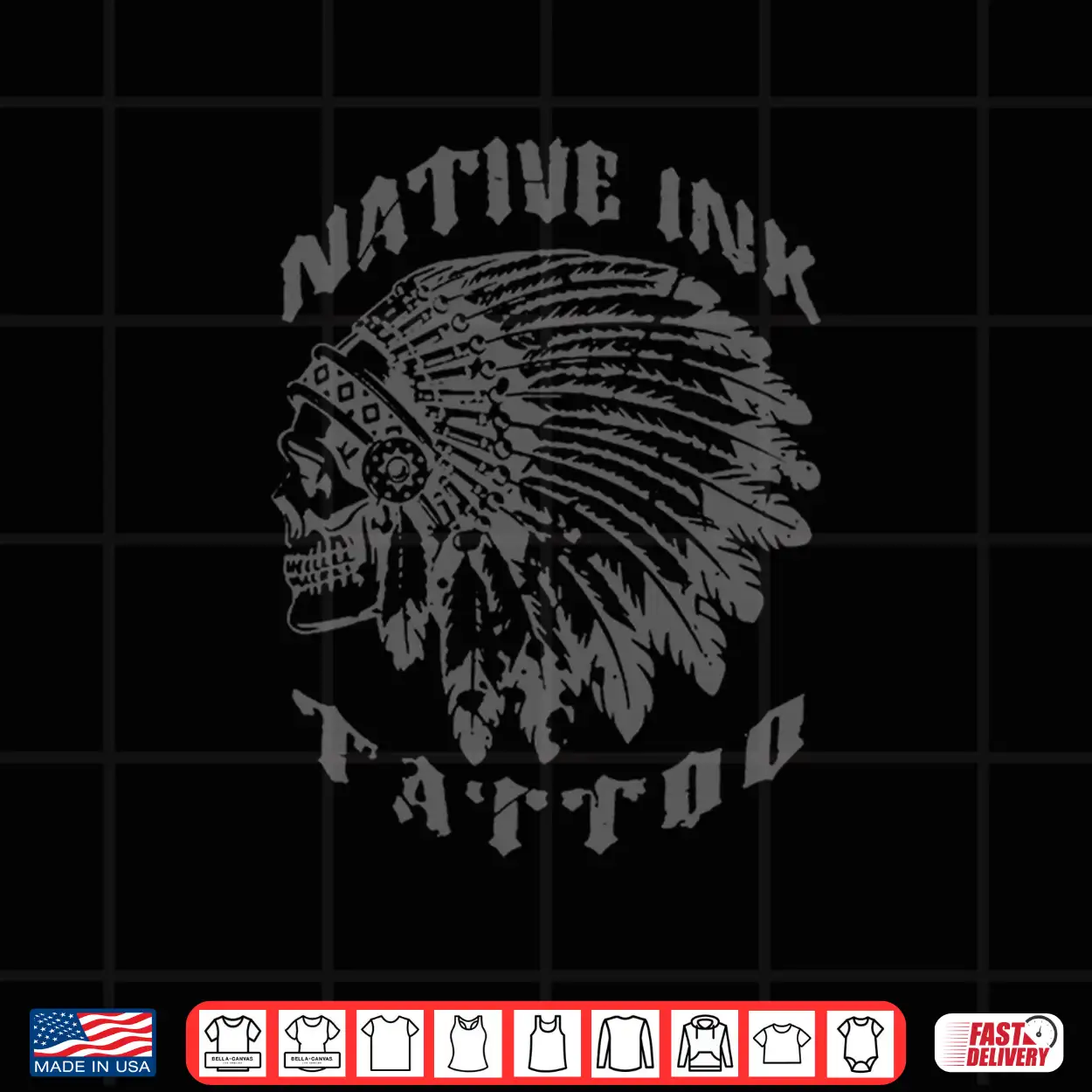 Native Ink Crewneck Clean Gray Print. Bold Skull Headdress Shirt Native Ink Crewneck Clean Gray Print. Bold Skull Headdress Shirt