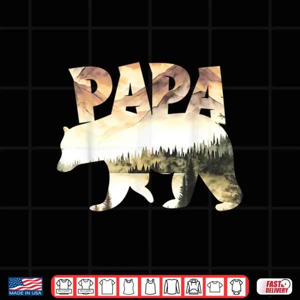 Design Papa Bear Forest Lake Mountain Scene Outdoors Fathers Day Shirt