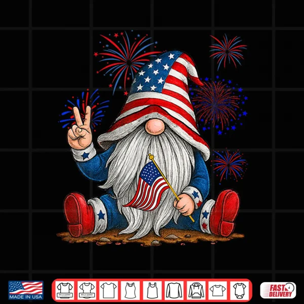 Design Patriotic Gnomes 4th Of July Funny Gnome USA American Flag Shirt