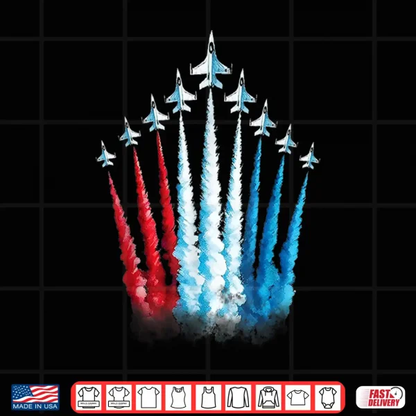 Design Red White Blue American US Flag Fighter Jet 4th Of July Boys Shirt