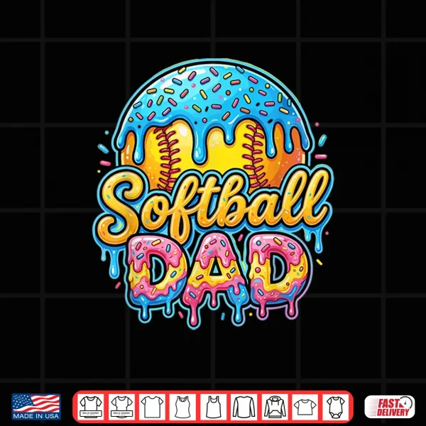 Design Retro Ice Cream Drip Softball Dad Game Day Dad Fathers Day Shirt