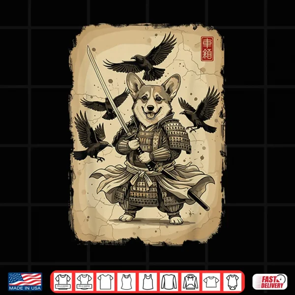 Design Samurai Corgi Dog Shirt Warrior Vintage Graphic Japanese Men Shirt