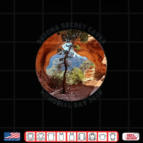 Design Sedona Secret Caves 2026 Front Design Dark Shirt