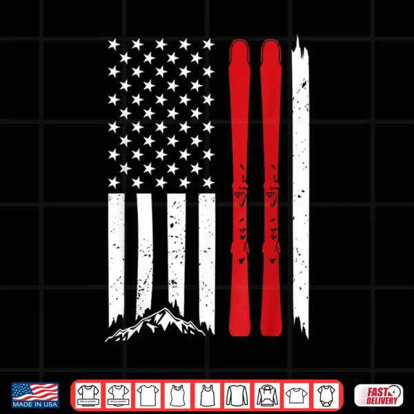Design Ski American Flag Skiing US Patriotic Skier 4th Of July Gift Shirt