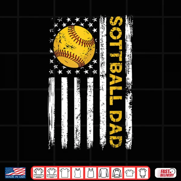Design Softball Dad Usa American Flag Patriotic Dad Fathers Day Shirt