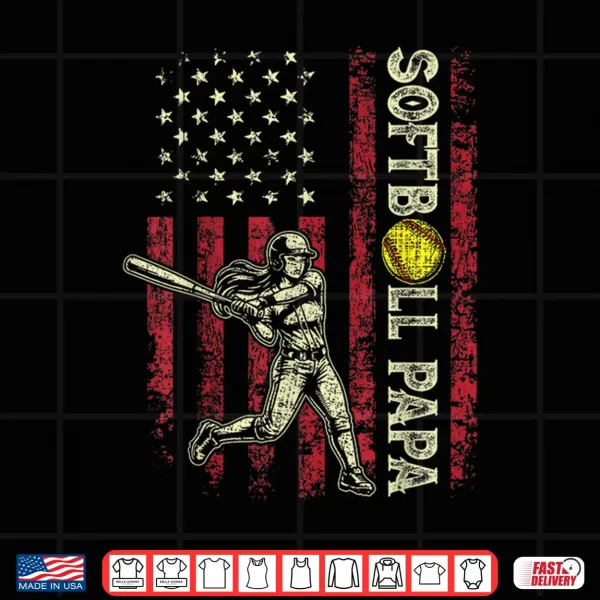 Design Softball Papa American US Flag Patriotic Papa Fathers Day Shirt