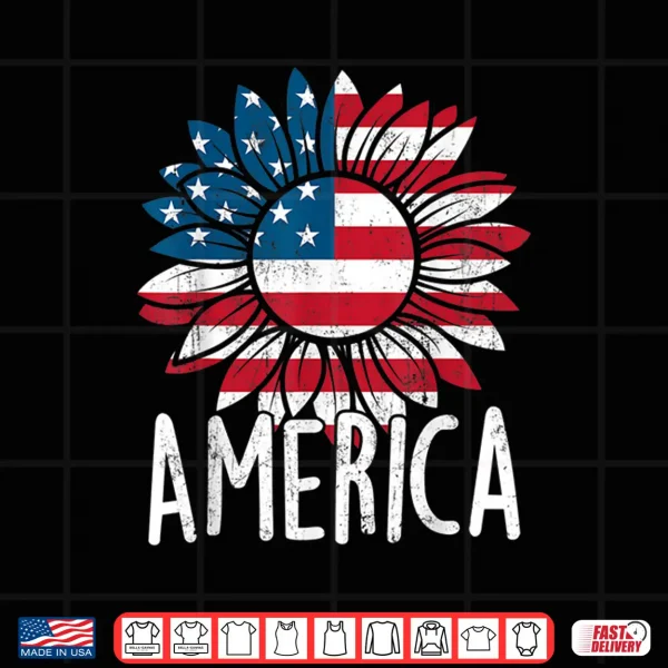 Design Sunflower Independence Day USA American Flag 4th of July Shirt