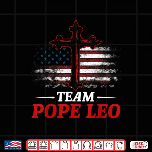 Design Team Pope Leo XIV Vintage Flag Cross Christian Shirt