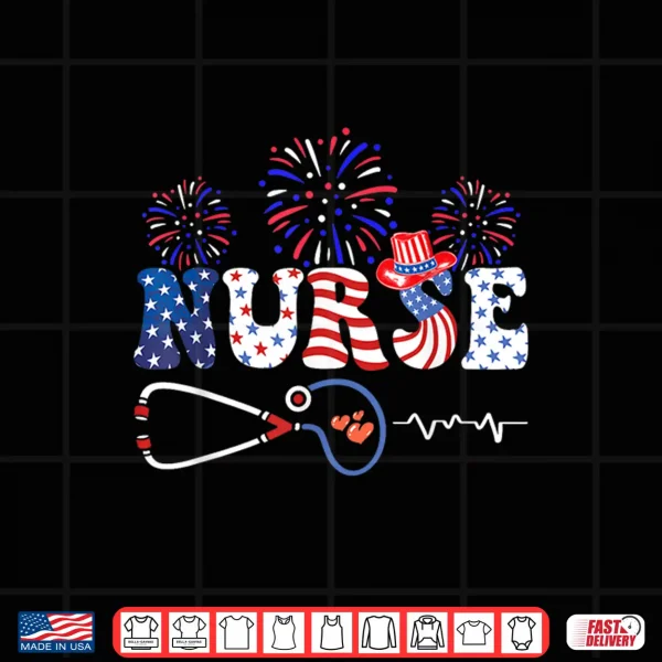 Design USA American Flag Patriotic Nurse Stethoscope 4th of July Shirt