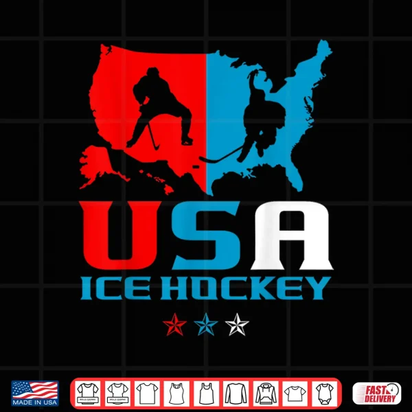 Design USA Ice Hockey Independence Day American Flag Sports Women Kids Men Shirt