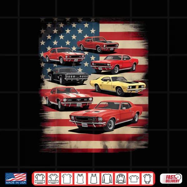 Design Vintage Classic Muscle Car Retro American Flag Patriotic Shirt