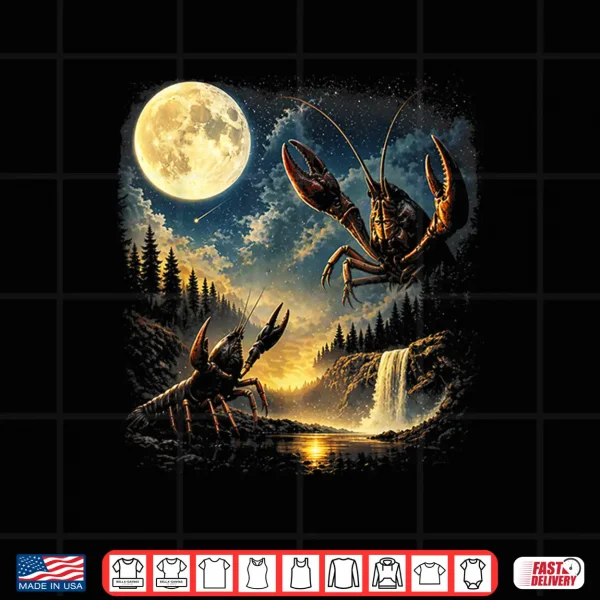 Design Vintage Three Crawfish Moon Crawfish Howling to The Moon Shirt